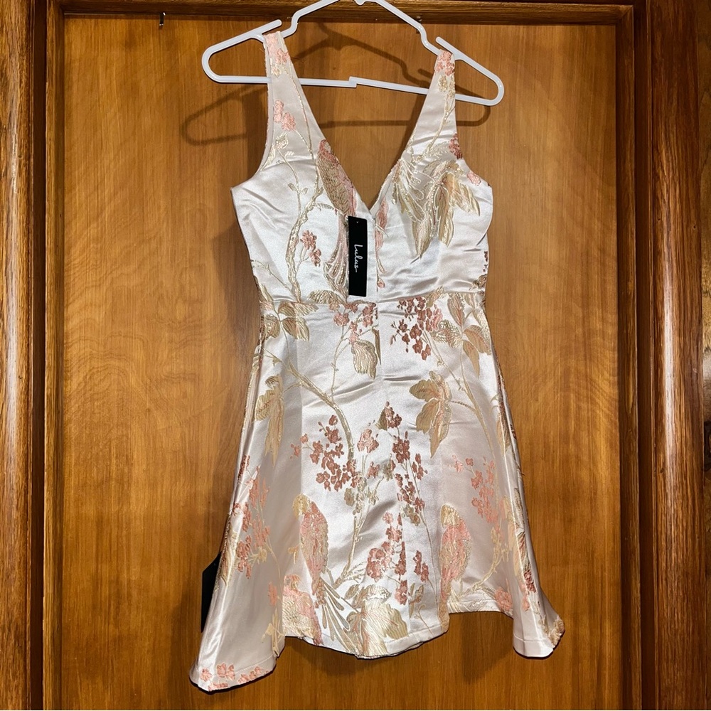 Lulus Revel in the Magic Beige Floral Skater Dresss - Picture 7 of 7